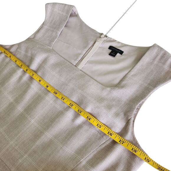 Ann Taylor Womens The Square Neck Dress in Windowpane Linen Twill Size 8 Cream - Picture 10 of 12
